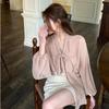 Frühling Neue Fliege Elegante Casual Shirts Frauen Sommer Laterne Ärmel Tops Temperament V-ausschnitt frauen Blusen Mode Dünne Damen Chiffon Hemd 26420