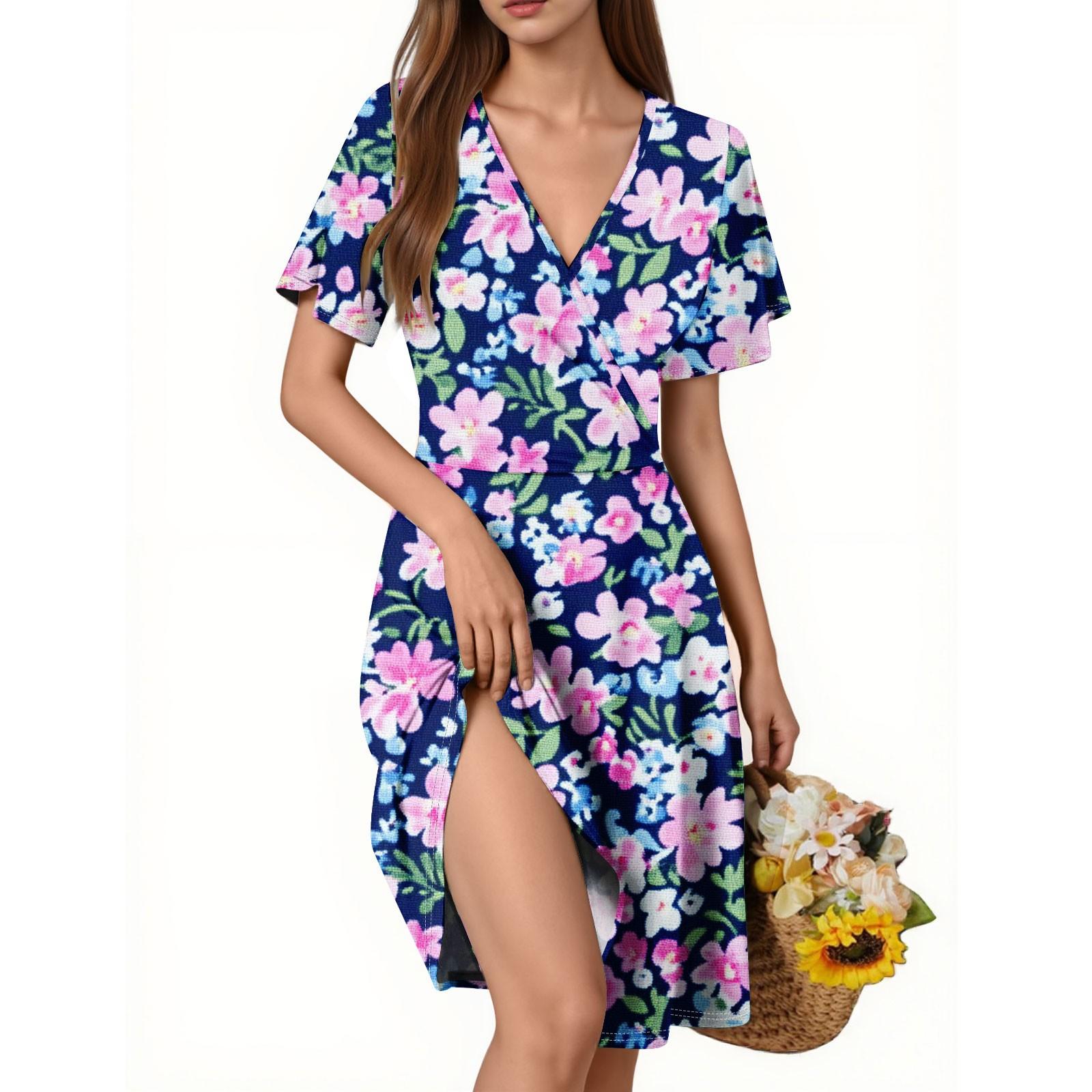 

Женское платье с короткими рукавами, повседневное платье с V-образным вырезом ко Дню независимости XL