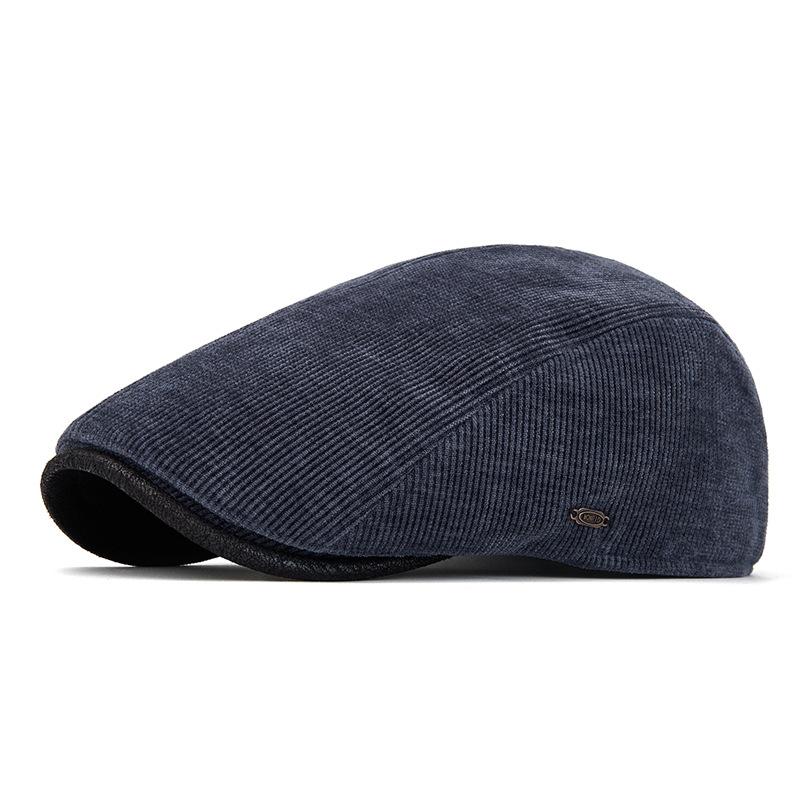 Men's Beret Autumn Winter Velvet Warm Cap British Vintage Corduroy Forward Cap Painter's Hat