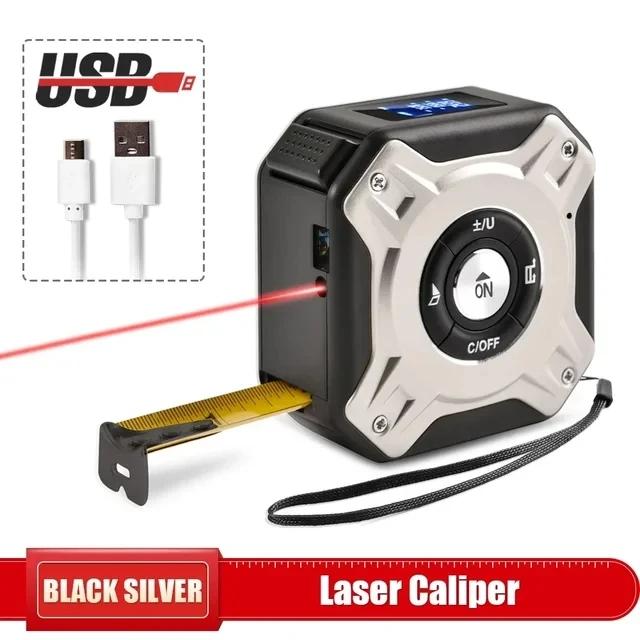 

60M/40 Лазерная рулетка дальномер нержавеющая цифровая 5м втягивающийся шнур дальномер 3 в 1 лазерный измерительный инструмент 40m серебряный