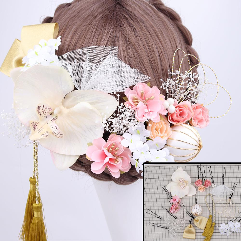 Japanische handgefertigte Haarspange mit Stoffblume, Quaste, Kimono-Haarnadel, Kopfschmuck, Geisha-Haarspange, Haarnadeln für Hochzeiten und Feste
