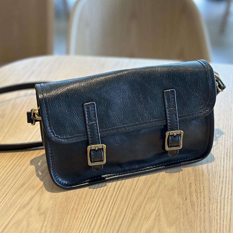 Johnature Retro Genuine Leather Women's Small Bag Cowhide Solid Color Versatile Shoulder Crossbody Bags