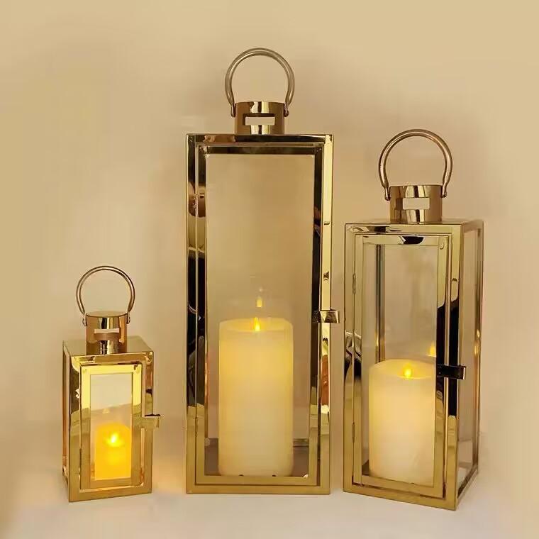 Custom Luxury Black Metal Candle Holder High Quality Stainless Steel Square for Home Decoration Christmas Factory Supply 3 (Gold,D10cm*H23cm)
