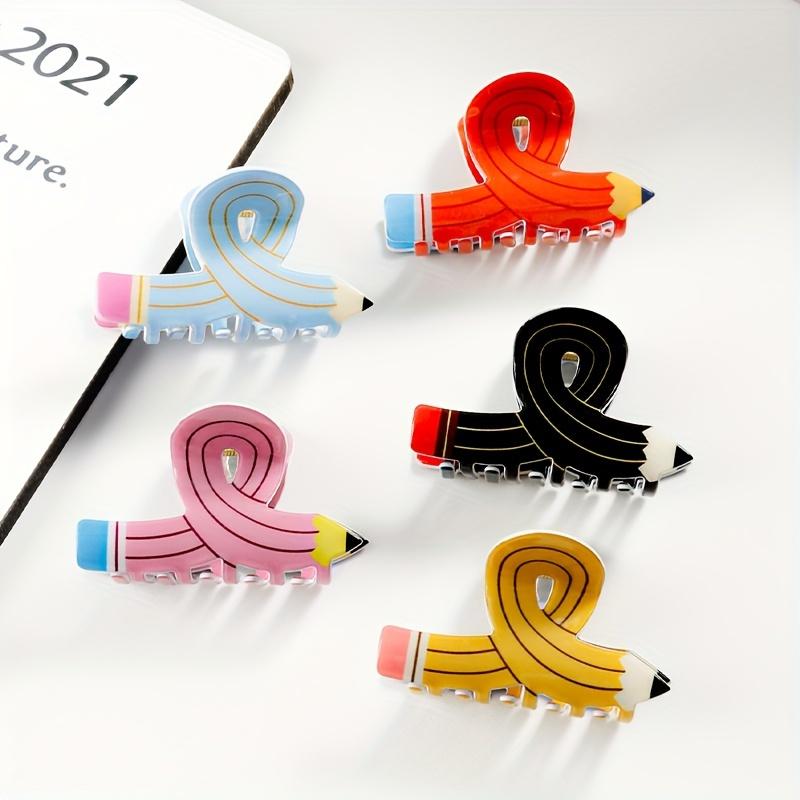 5Pcs/Set Student Party Cute Pencil Styling Grip Girl Heart Mini Back Hair Clip Classroom Fun Headwear Accessories Hair Clips