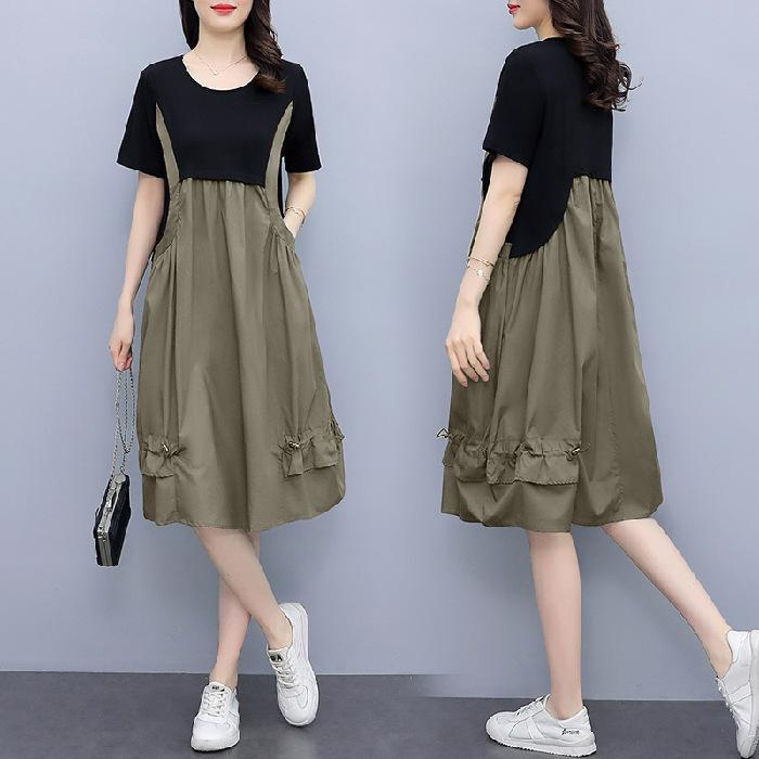 Women's Fashion Summer Spring Short Sleeve O-Neck High Waist Casual Dresses