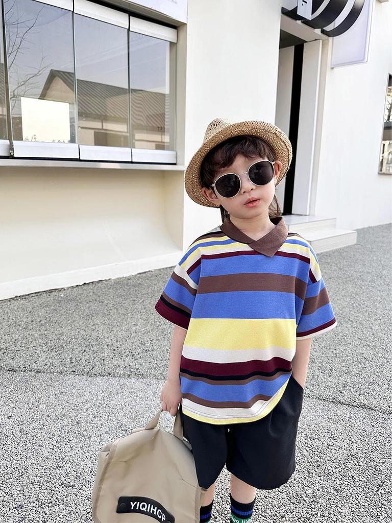 Boys' Striped Summer T-shirt: 2026 Trendy Short Sleeve Top