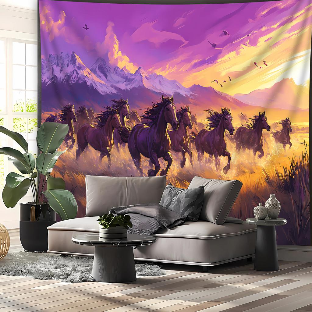 1pc Extra Large Majestic Running Horses Landscape Photo Tapestry Polyester Aesthetic Wall Hanging Decor for Living Room Bedroo