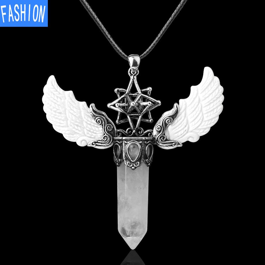 Women'S Three Dimensional Hollow Six Star Natural Crystal Pendant Stone Hexagon Necklace