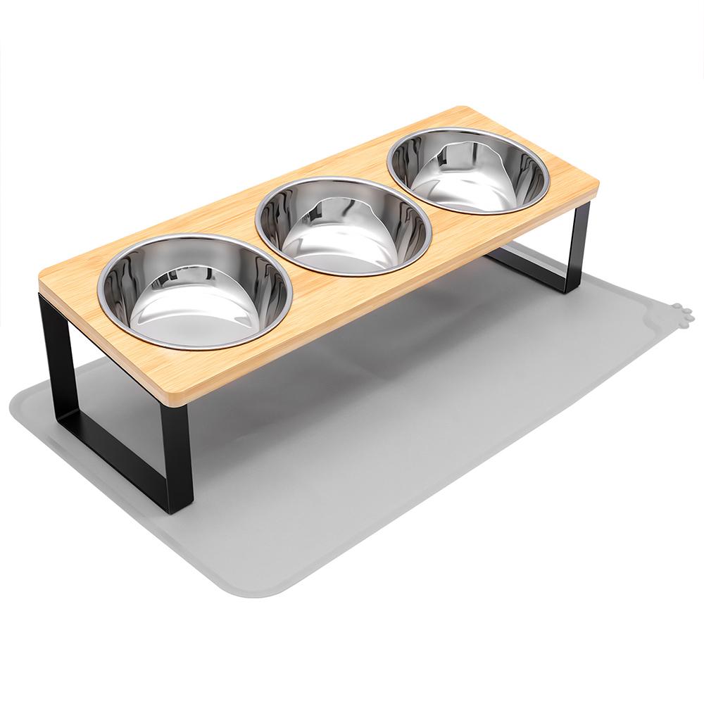 Elevated Pet Feeding Bowl 15° Tilted Cat Food and Water Bowl Stand with 3 Stainless Steel Bowls Dog Feeder Stand Pet Supplies