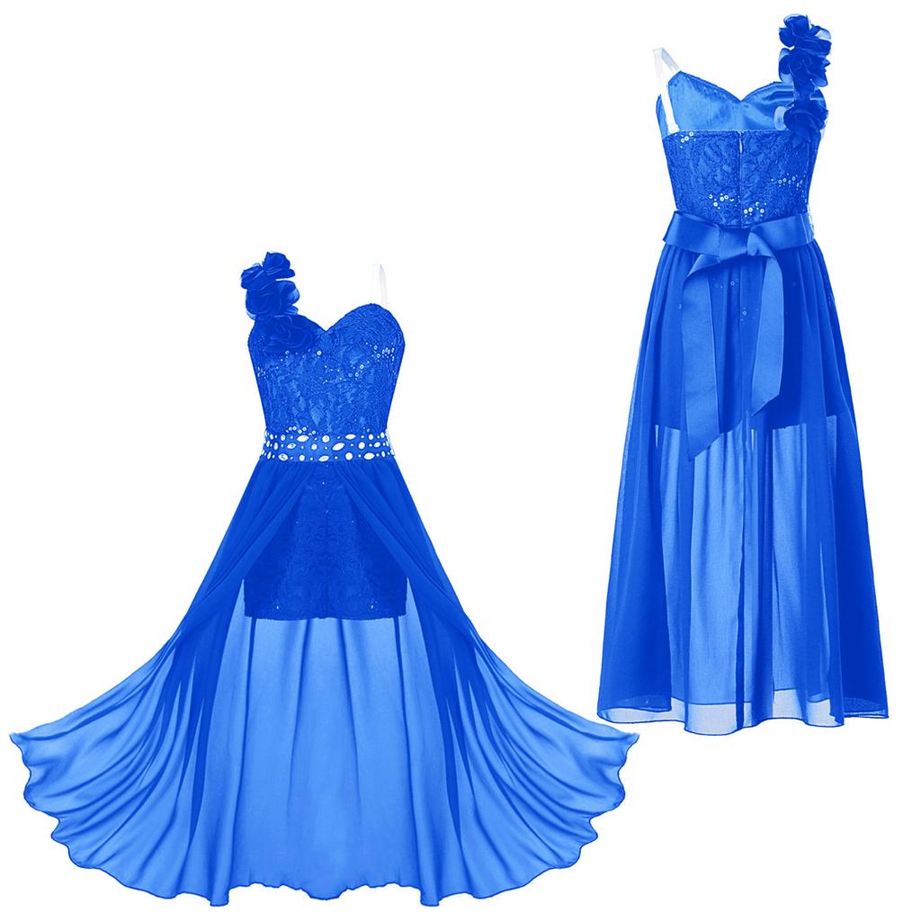 Barn Bryllup Blomster Jente Kjole Jente Ermeløs Blomster Blonder Rhinestone Maxi Romper Aftenkjole Danseklær