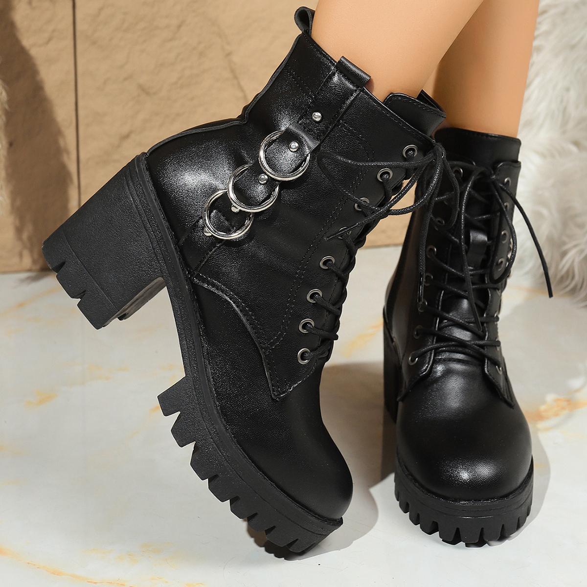 

Winter Sexy Elegant Solid Color Round Toe Lace Up High-heeled Short Boots Fashionable New Style Comfortable Casual Women s Boots 35