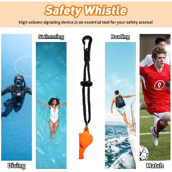 5ft Scuba Diving Surface Marker Buoy (SMB), Safety Sausage with Plastic 98ft Finger Spool Reel and Double Ended Hook Clip + Emergency Whistle for