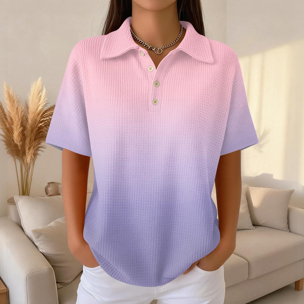 Women's Fashion Casual Lapel Short Sleeve Color Shirt Women's Up Tops