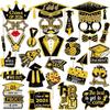 30Pcs/Set Black Golden 2026 Graduation Photo Booth Props With Sticks Pose Sign 2026 Graduation Decorations DIY Dress Up