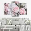 Three Piece Picture Canvas Print Pink Roses Flower Nature