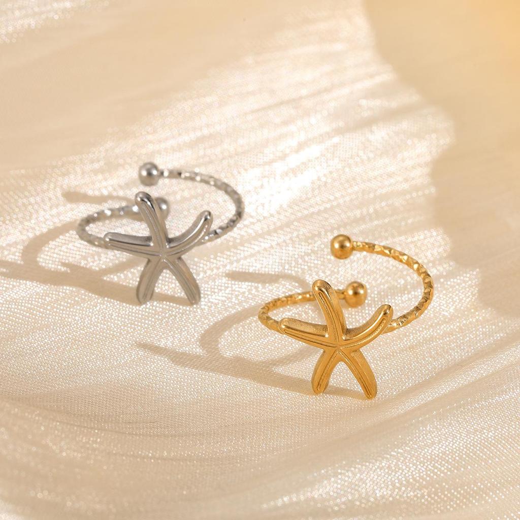 Elegant Star Titanium Steel Adjustable Women's Ring - Light Luxury Open Design