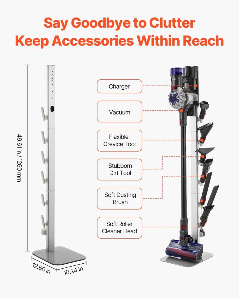 VEVOR Stofzuigerstandaard, Compatibel met Dyson G5 V15 V12 V11 V10 V8 V7 V6 Serie Steelstofzuigers & Accessoires