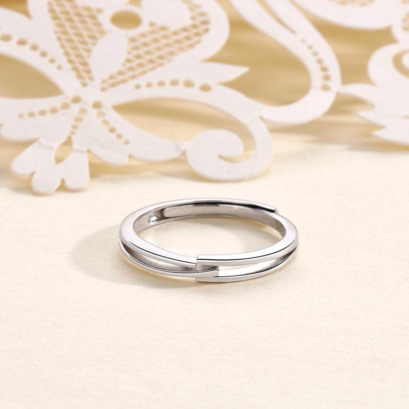 Korean Style S925 Sterling Silver Couple Mobius Rings & Bracelet Set, Intertwined Linked Adjustable Design. Open Adjustable