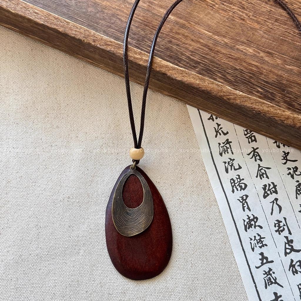 New Chinese Zen Long Round Necklace Ethnic Style Stacked Sweater Chain Bohemian Accessories