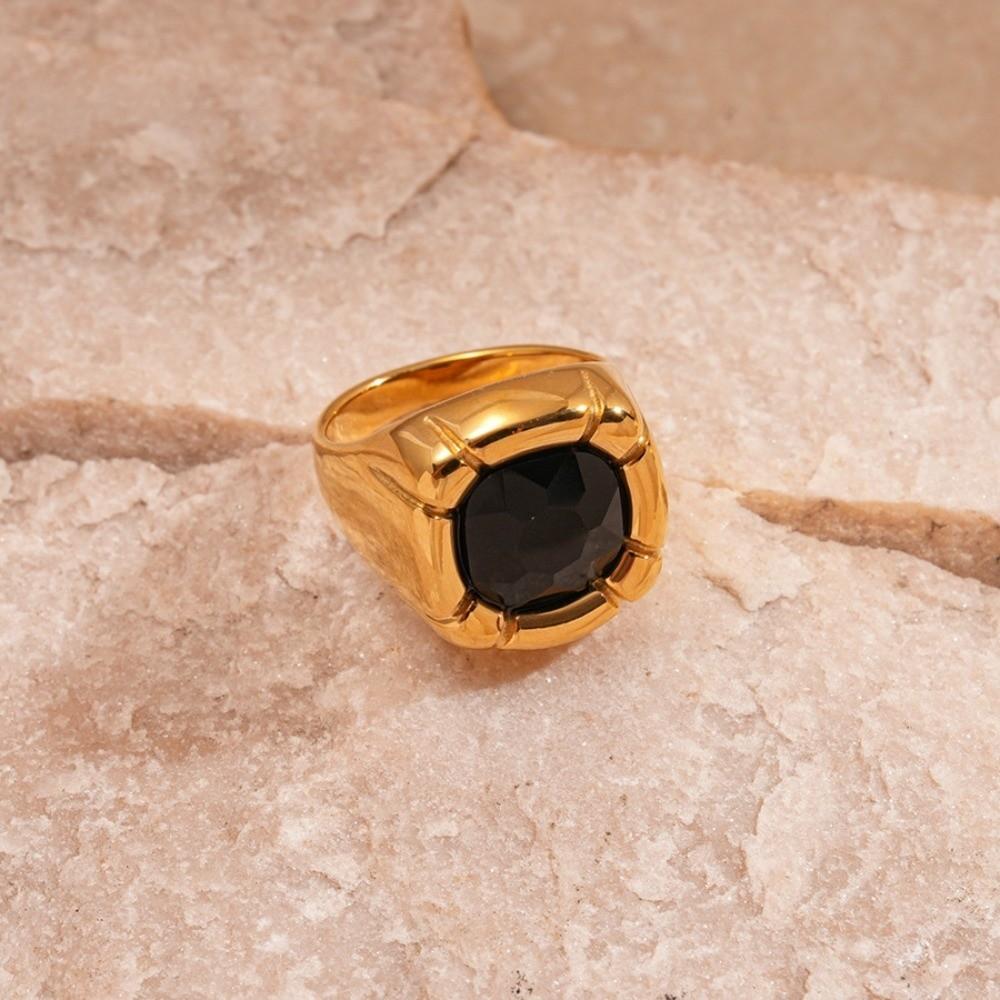 Banquet Style Square Crystal Ring Stainless Steel Exaggerated Ring  Birthday Wedding