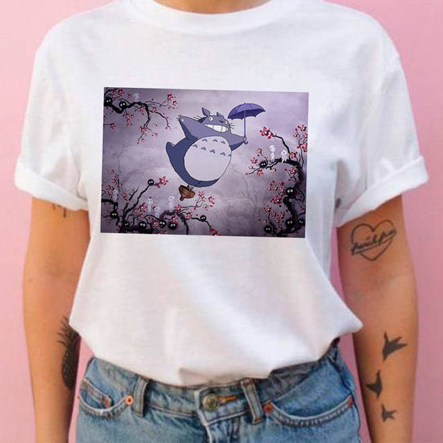 Summer 100% cotton T-shirt Studio Ghibli Totoro Harajuku style Kawaii Totoro Ghibli loose casual T-shirt women