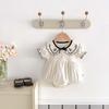 Embroidered Summer Romper with Turn-Down Collar and Bow for Newborn Girls