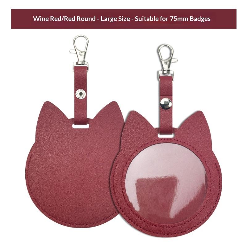 PU Leather Card Holder Cat Ear Design Cute Round Badge Reel For Work Office Travel Luggage Keychain Pendant