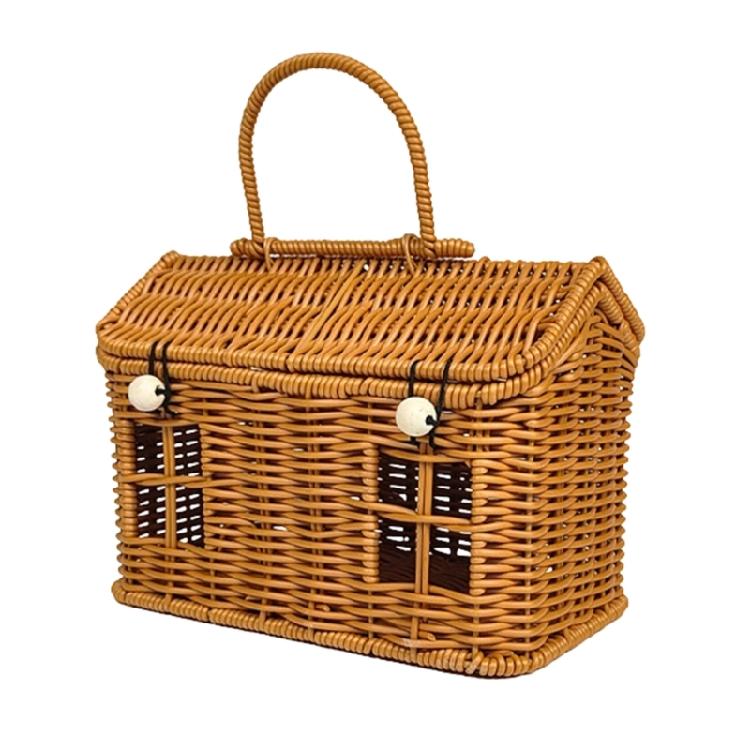 Picnics Basket Handled Woven Rattan Portable Designs for Outdoor Gatherings Home Storage Creative House Shape Baskets