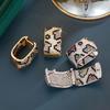Leopard Print Full Paved Hoop Earrings for Women Trendy Gold Tone Jewelry