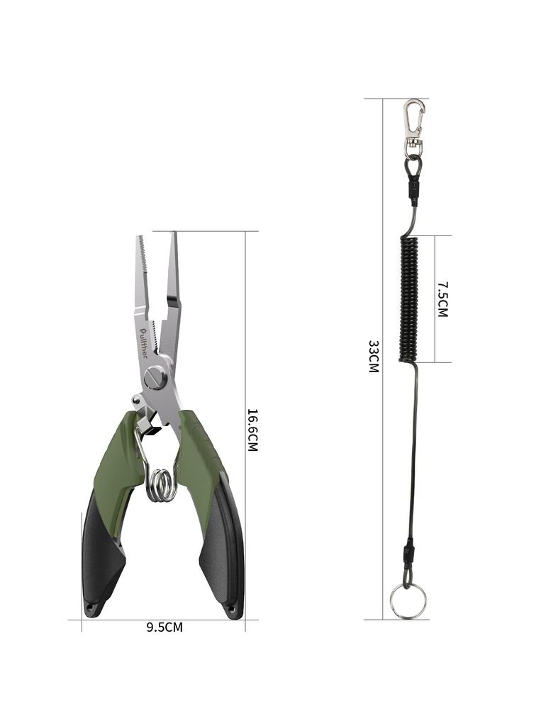 Pullther Fishing Pliers Multifunctional Fishing Pliers with Hook PE Line and Safety Tether - Non-Slip Grip, Remover, Cutter, Lightweight,