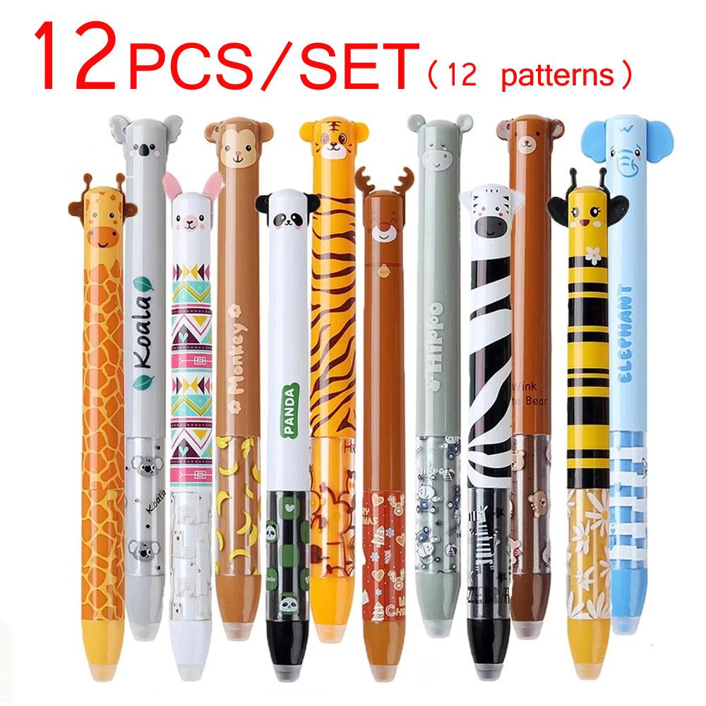 3/6/12Pcs 3D Cartoon Animals Erasable Gel Pen Wtih Red Blue Ink 2 in 1 0.5mm Fine Point Gel Pen Set for School Supply Party Gift