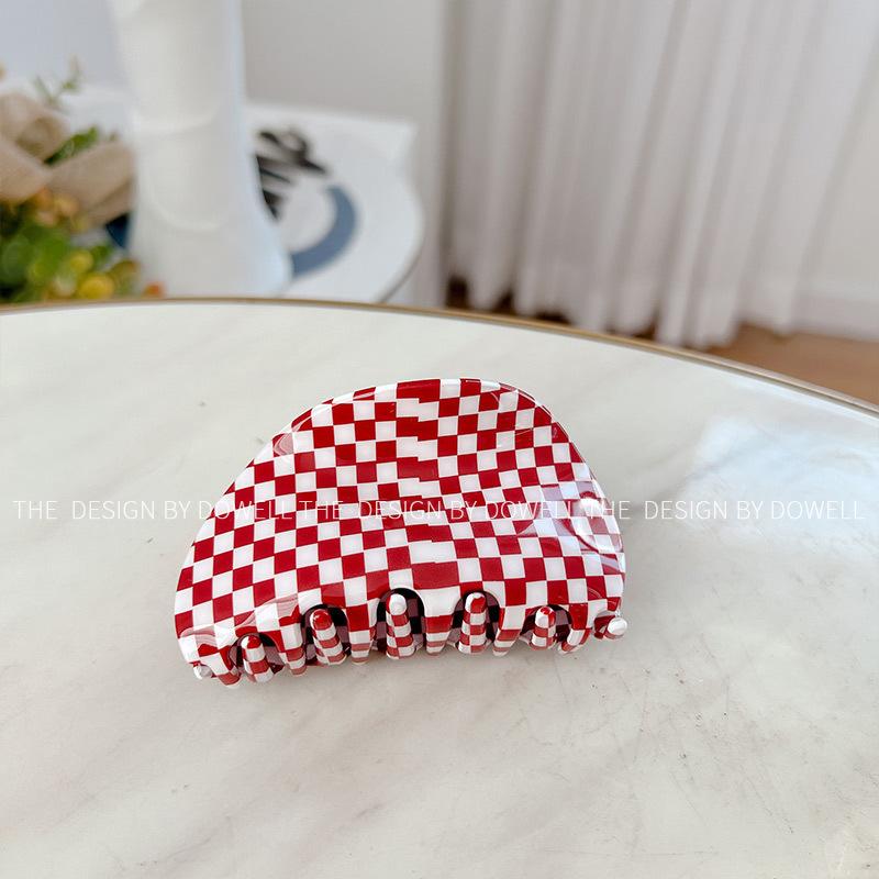 Sophisticated 78cm Acetate Hair Clip Featuring Classic Red White Checkered Pattern For Women Elegant