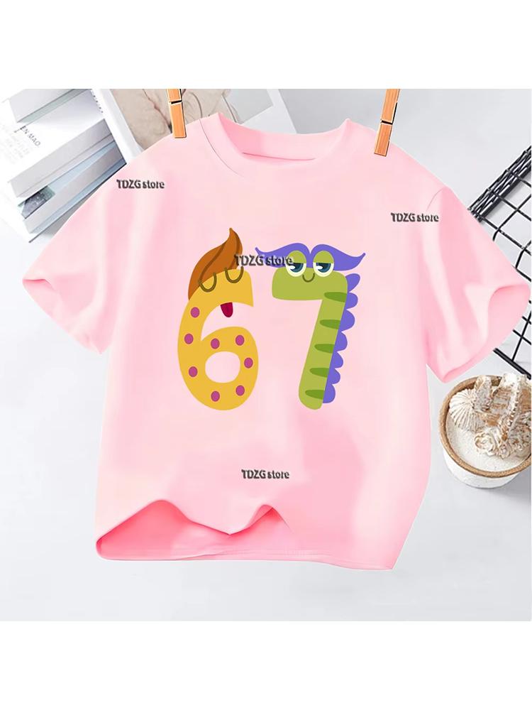 Kids Number 67 Graphic TShirt Soft Cotton Crew Neck Cute Cool Birthday Wear for Boys Girlsdf0067