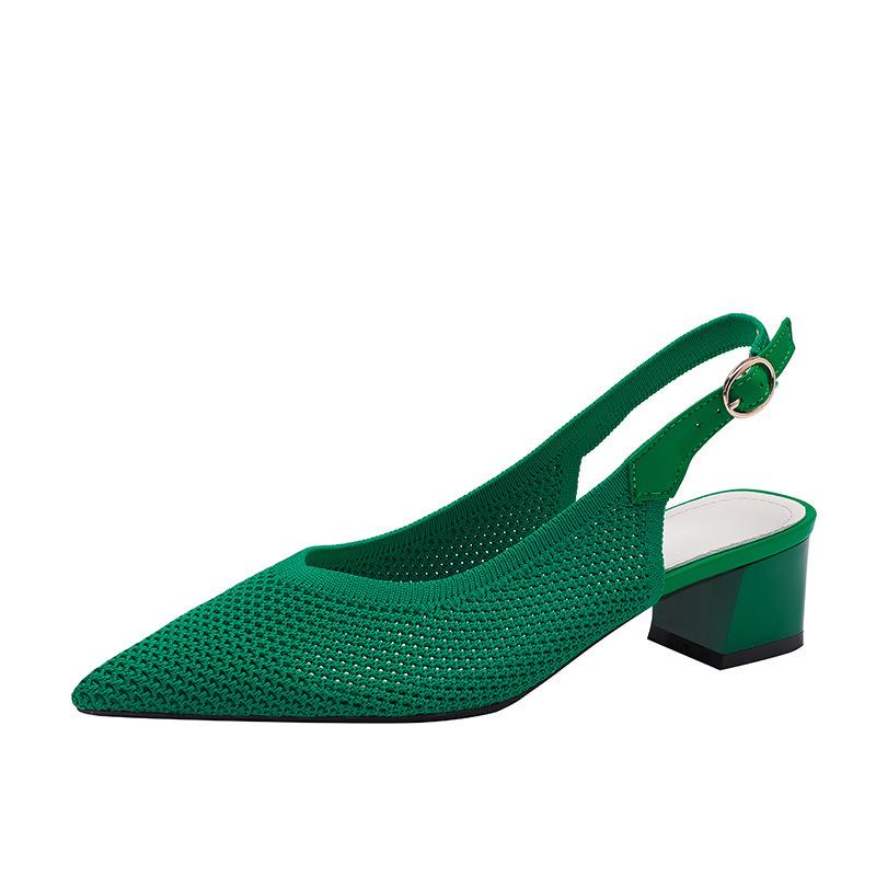 Baotou Thick Heel Sandals Large Size Women's Shoes Woven Soft Sole Word with Fashion Flying Weaving Medium Heel High Heel Summer