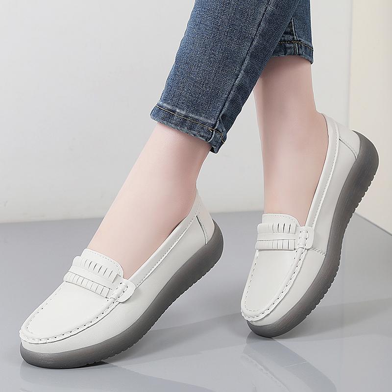 Women Black Moccasins Driving Shoes Flats Casual Nurse Shoes Loafers Simple Soft White Office Shoes Large Size