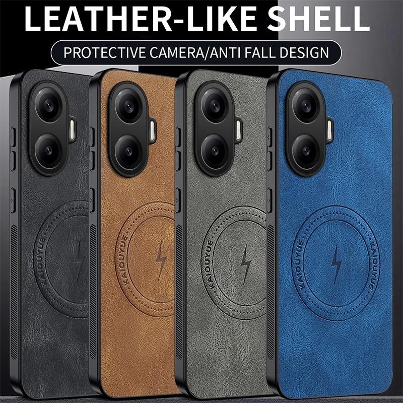 Luxury PU Leather Silicone Phone Case For Xiaomi Redmi Poco M7 Pro For Magsafe Wireless Charger Cover For Xiaomi 14T Pro Redmi A5 Turbo 4 Pro Shell