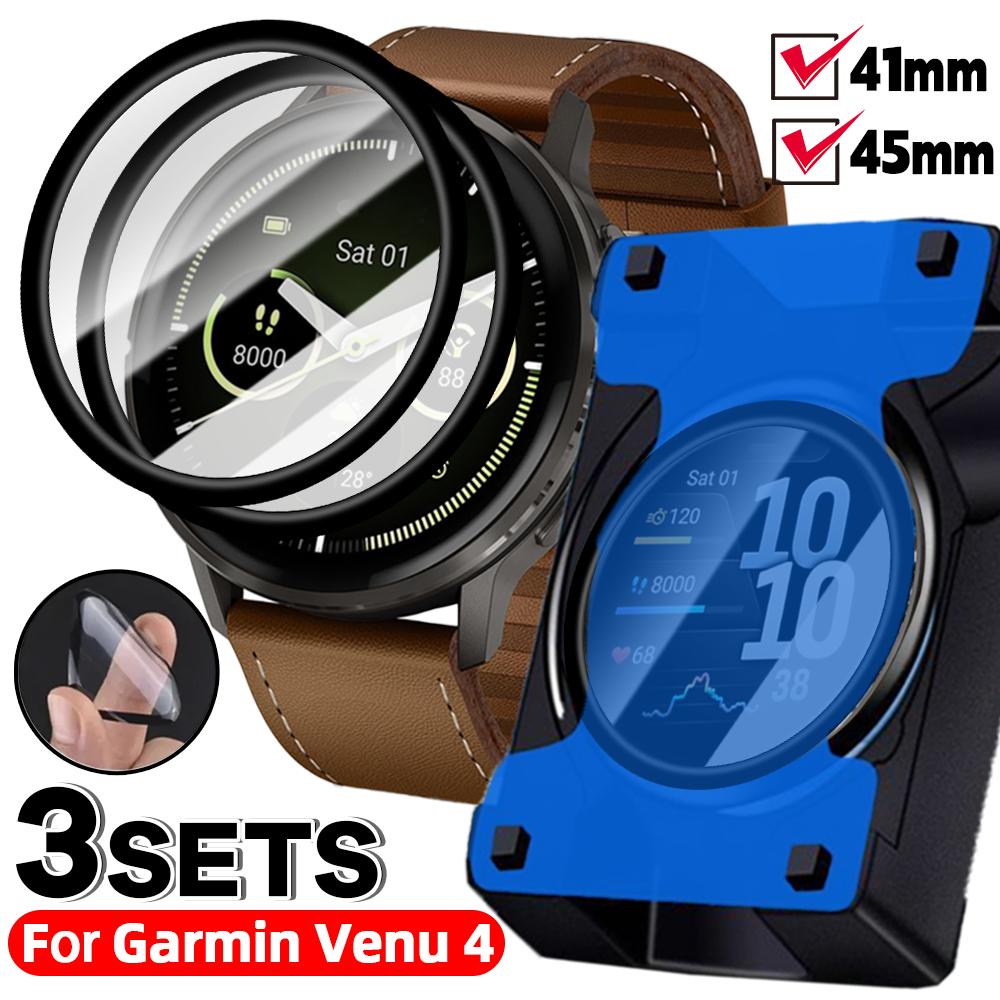 3-1Sets HD Clear Flexible Screen Protectors for Garmin Venu 4 41/45mm Anti-scratch Films with Easy Install Kit for Garmin Venu 4