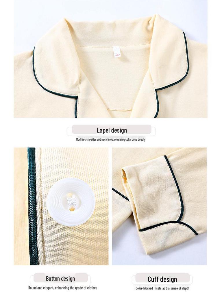 Pigiama da Donna a Maniche Lunghe in Cotone - Cardigan Monocolore per Primavera e Autunno