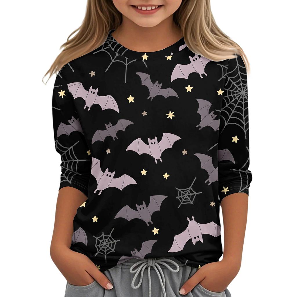 Children's Casual Three-quarter Sleeve Round Neck Top