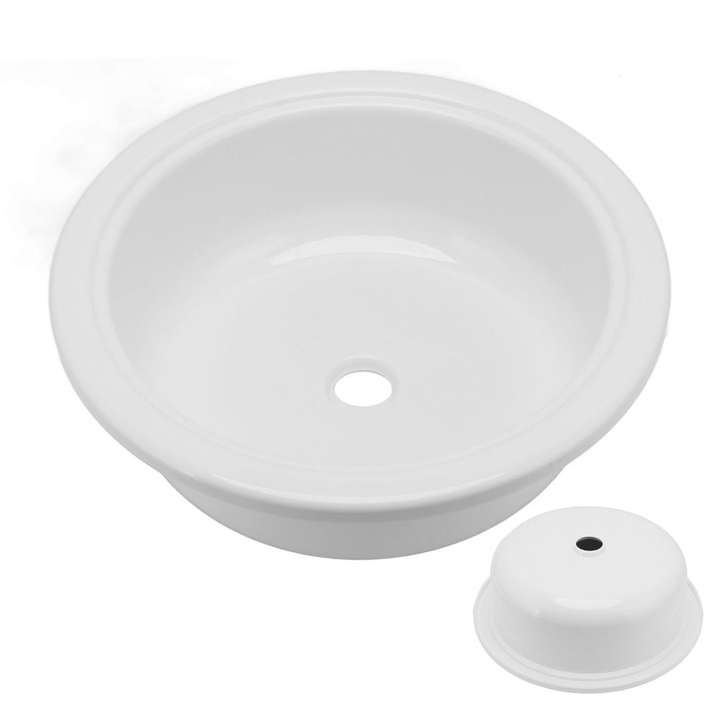 375x130mm RV Boat Round Vessel Sink Bathroom Hand Wash Basin Acrylic White for Motorhome Yacht Bathroom