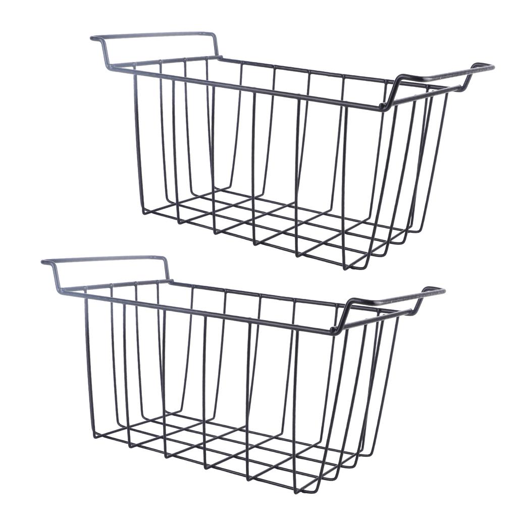 2 Pcs Freezer Wire Storage Basket PE Coated Hanging Rack Organizer Bin Black for Refrigerator Shelves