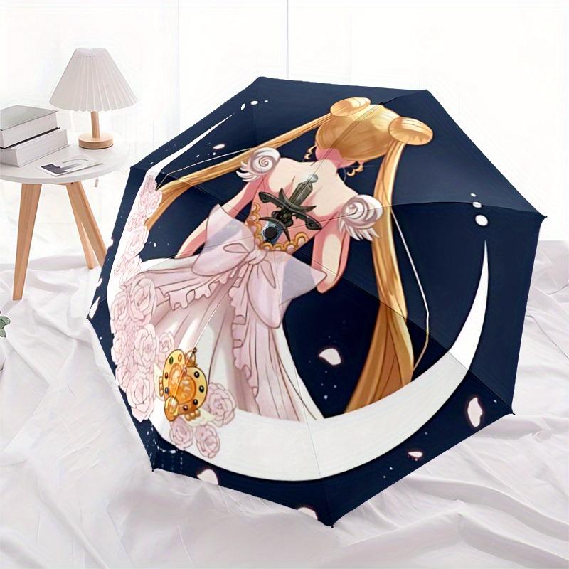 Ombrello Automatico Carino Sailormoon - Pieghevole con 8 Stecche in Ferro, Portatile per Esterno, Regalo, Ombrello da Esterno, Accessorio Giocoso, Alta Durabilità