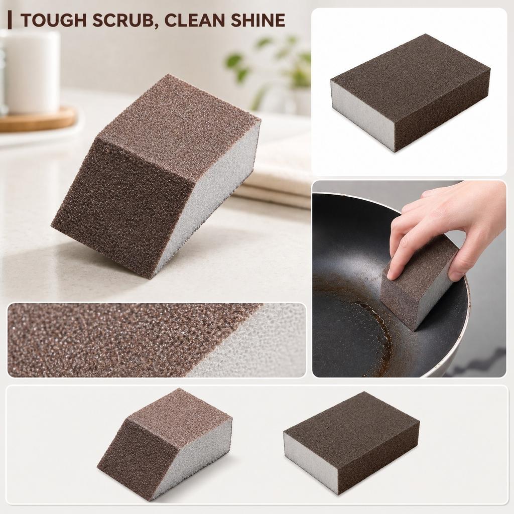 Heavy Duty Kitchen Cleaning Sponge Double Sided Thickened Scrubber for Pots and Pans with Abrasive Surface for Removing Tough Stains and Residue