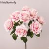 9 Head Artificial Rose Flower Green Leaves Real Touch Faux Rose Flower Branch Handmade Luxury Simulation Rose Valentine's Day