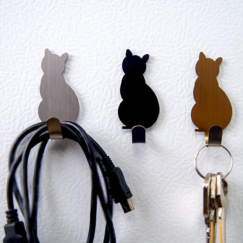2Pcs/set Wall Mount Stainless Steel Cat Shape Strong Load-Bearing Anti-Rust Hanger, Hanging Storage Key Holder
