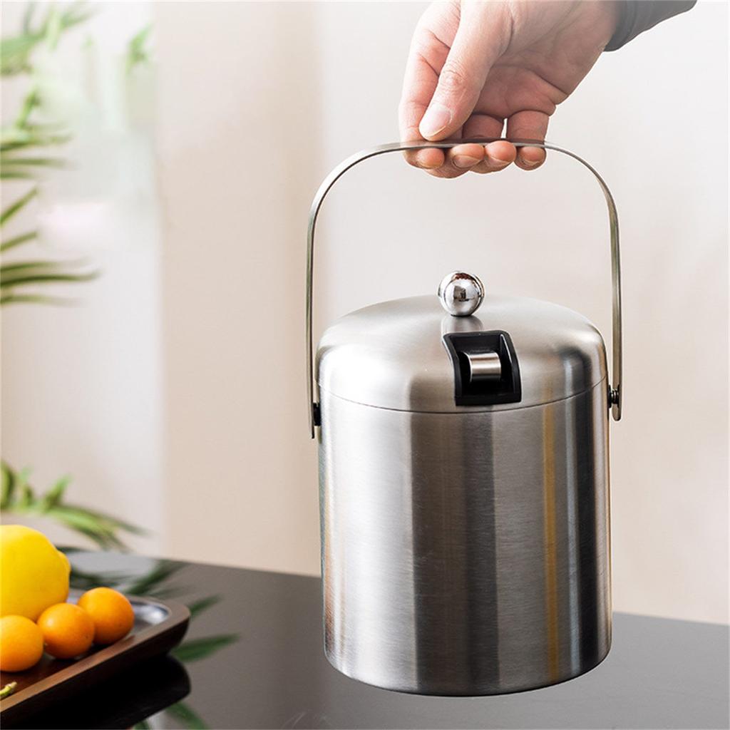 Stainless Steel Ice Bucket with Tongs Lid and Included Strainer Insulated Ice Bucket Convenient Insulated Container