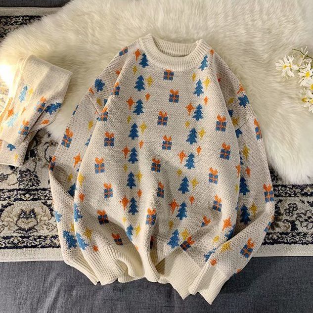 Christmas Couple Sweater Women's Autumn and Winter Thread Coat Loose Knitted Sweater