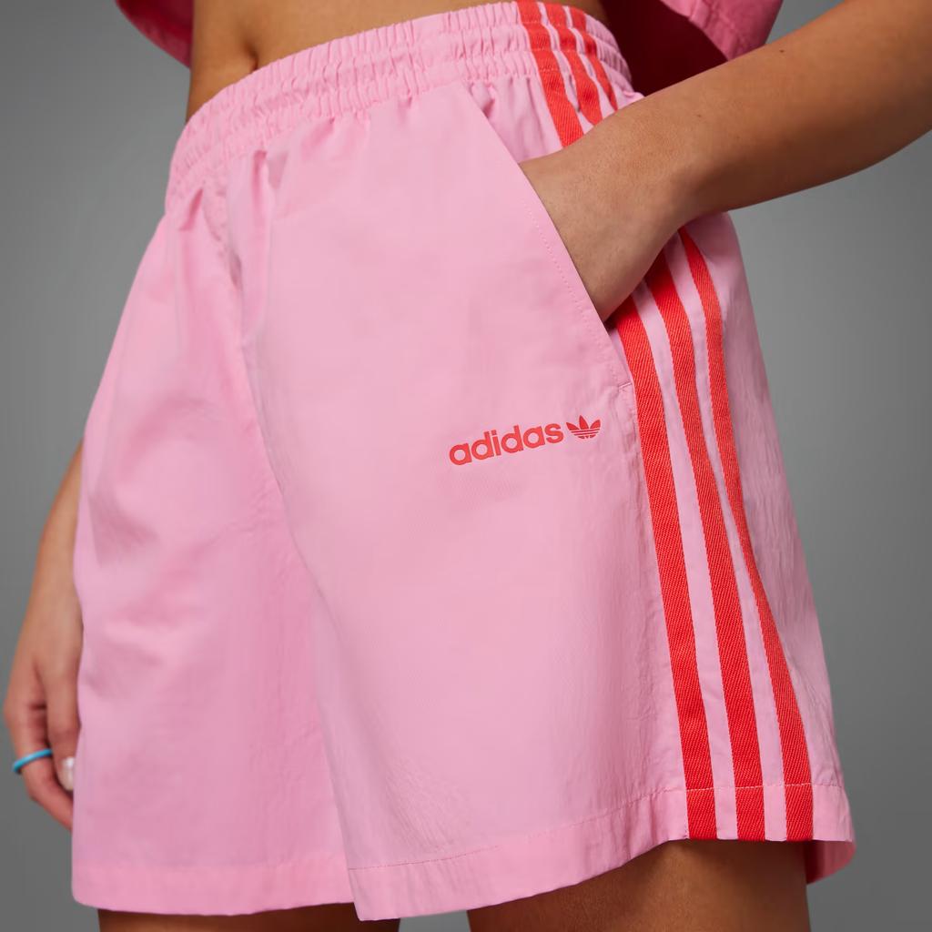 Adidas Originals Trefoil Logo Stripe Elastic Waist Straight Regular Shorts Women Bottoms Pink IT8163