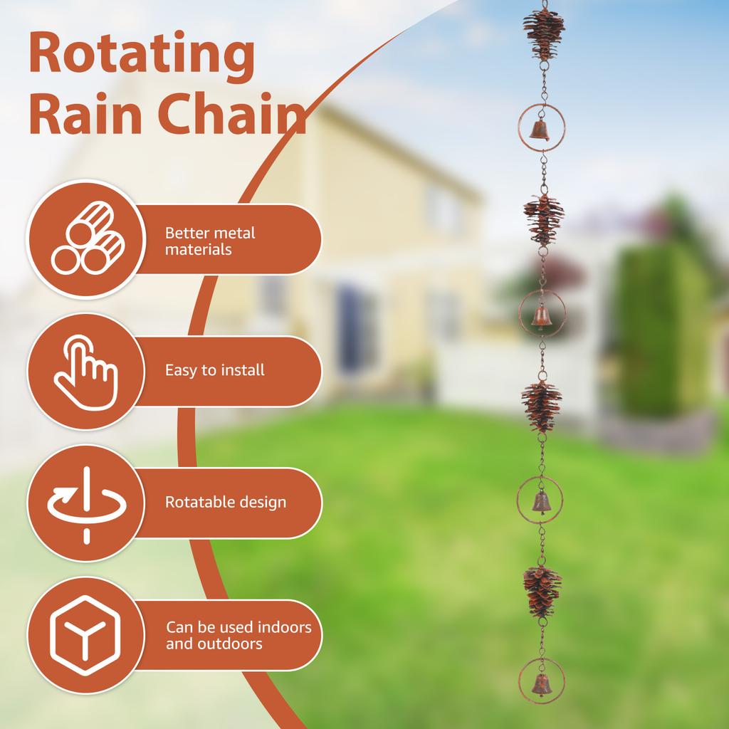 Metal Rain Chain Vintage Gutter Chain with Hooks Pinecone/Umbrella Decorative Rain Gutter Chains Gutter Roof Downspout Tool