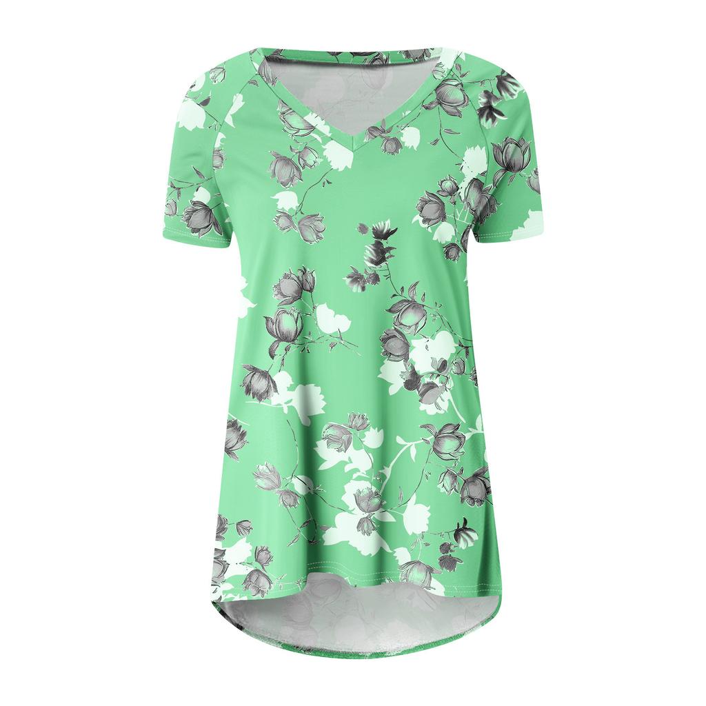 Ladies Short Sleeve Pleated Loose Tops Plus Size Casual Tops V Neck Short Sleeves Casual Summer T Shirts Ladies Tops T Shirts Shirts